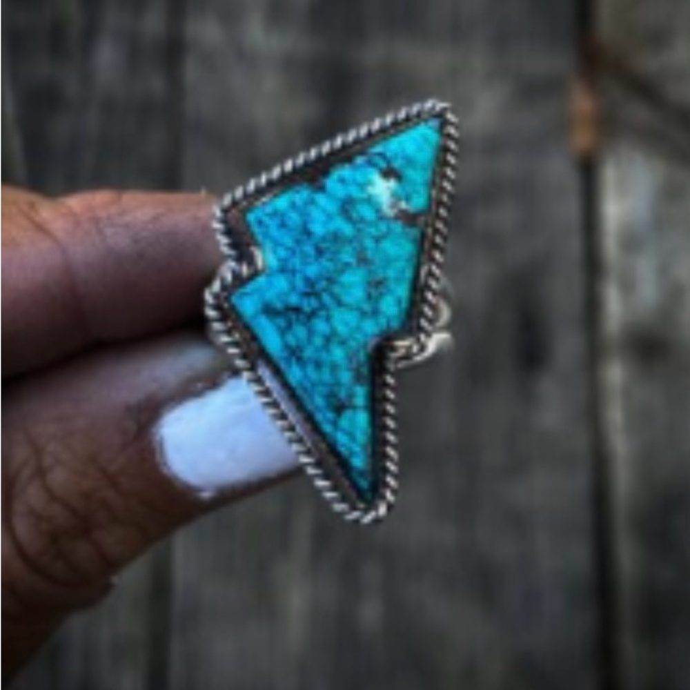 Hubei Turquoise Silver Lightning Bolt Ring size 8